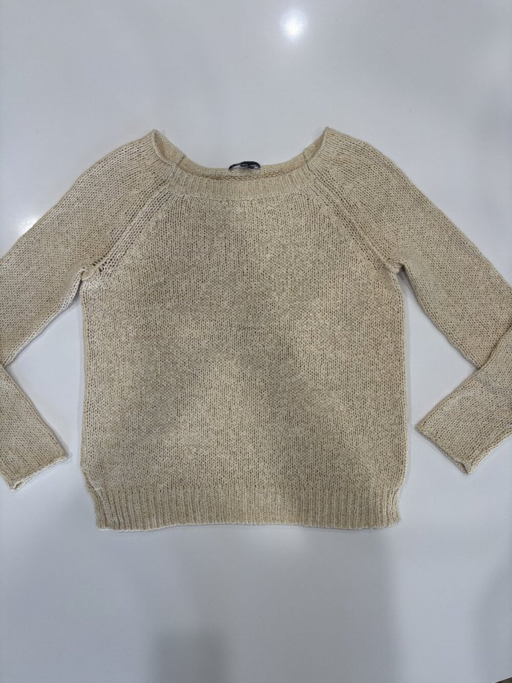 Small Vince Open Knit Sweater Braided Cotton Soft Stretch Boat Neck Long Sleeve
